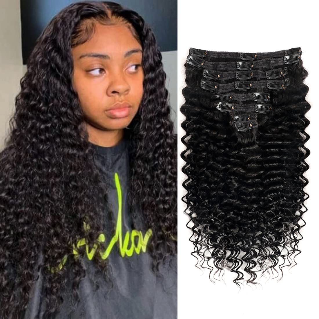Pobokix Deep Wave Clip In Hair Extensions