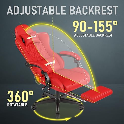 Miniatura 3 de Silla de juegos, sillas ergonómicas de computadora para adultos con reposapiés, silla de oficina de piel sintética con soporte lumbar ajustable y