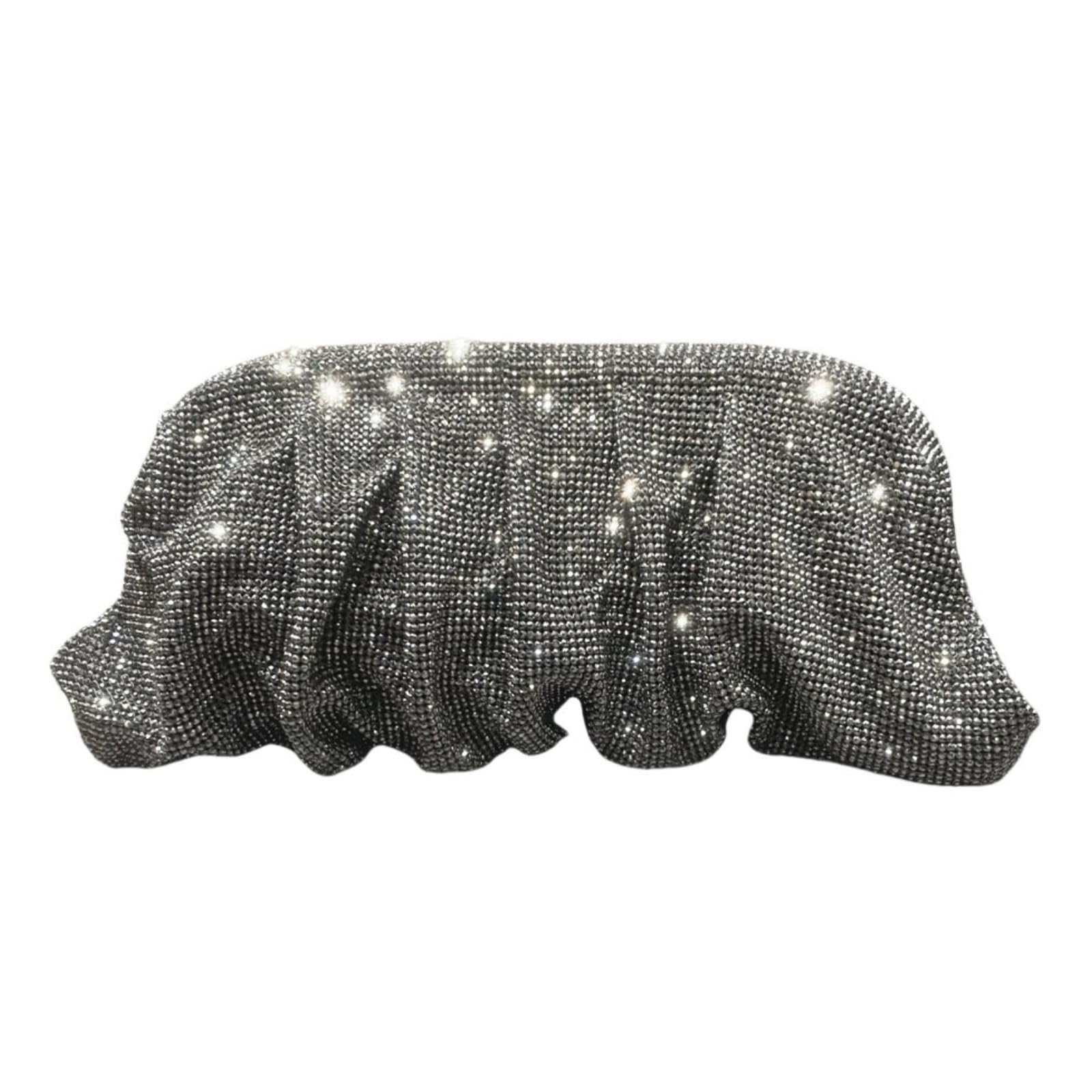 Borsa Da Sera con Pochette e Catena A Pieghe con Strass Scintillanti da Donna, Per Matrimoni E Feste,Grigio