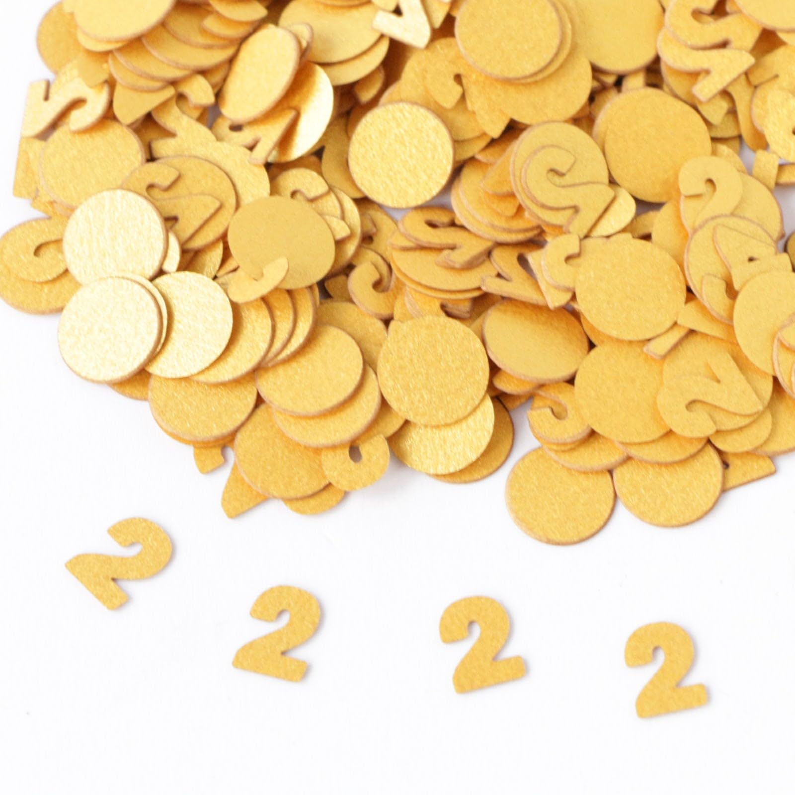 Gold 2nd Birthday Table Confetti with Circles - Pearlescent Card Decorations for Age, Bday, Anniversary or Milestone Party - Scatter or Sprinkle