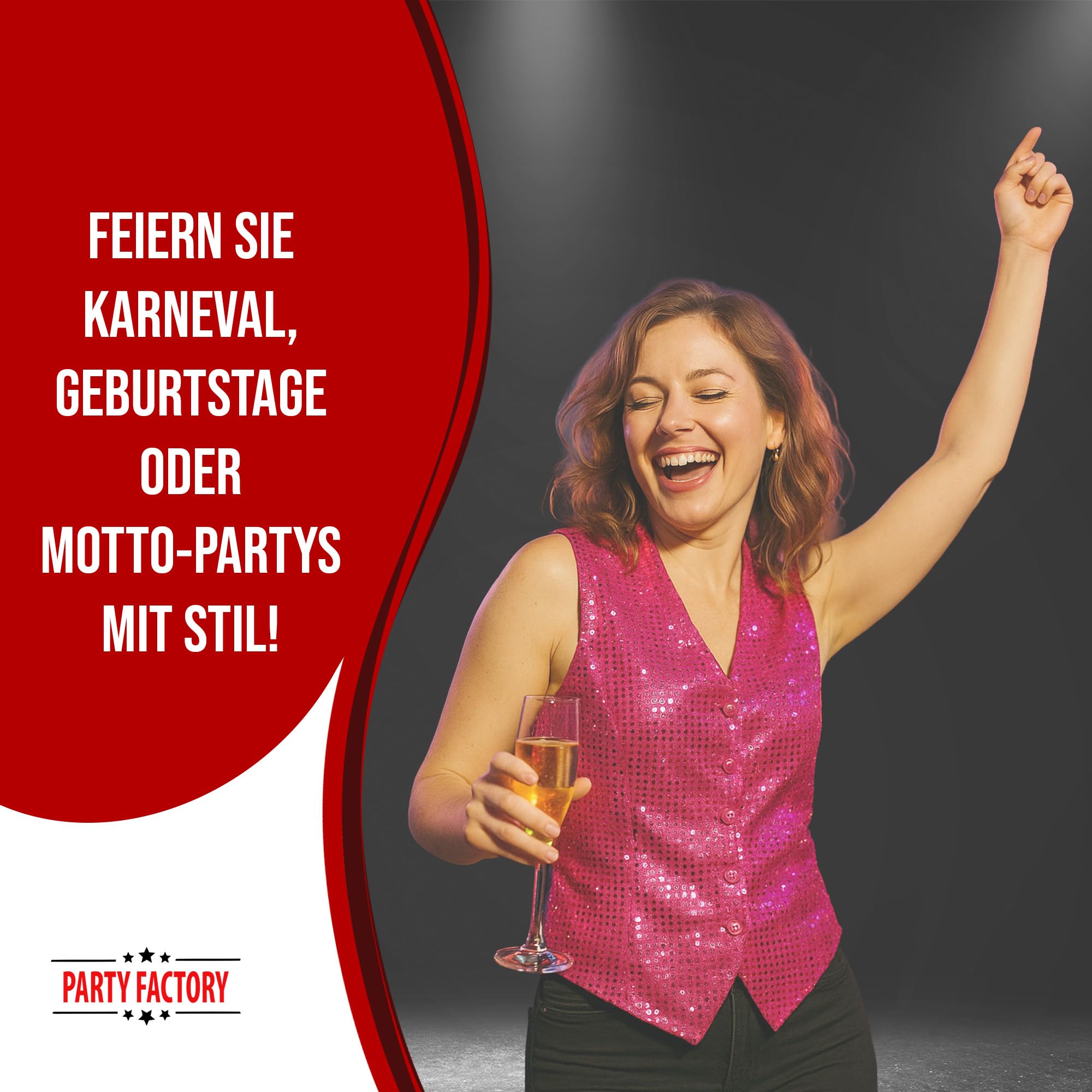 Party Factory Paillettenweste für Damen und Herren, in Pink, Größe S, Unisex Pailletten Oberteil für Party, Shows oder Karneval, Glänzendes Party-Outfit für besondere Anlässe