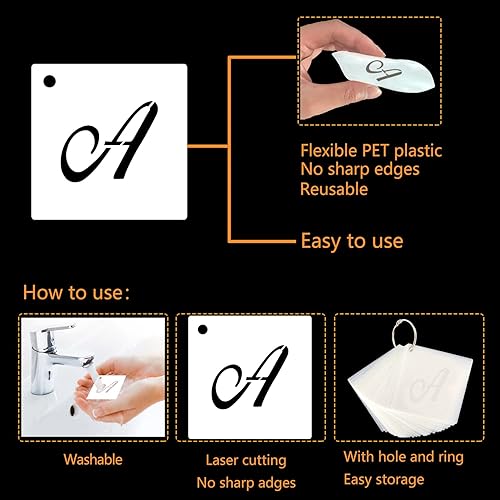 Miniatura 4 de Mossdecal 72 plantillas de letras de caligrafía de plástico reutilizable de 4 pulgadas, plantillas de símbolos de números, plantillas del alfabeto