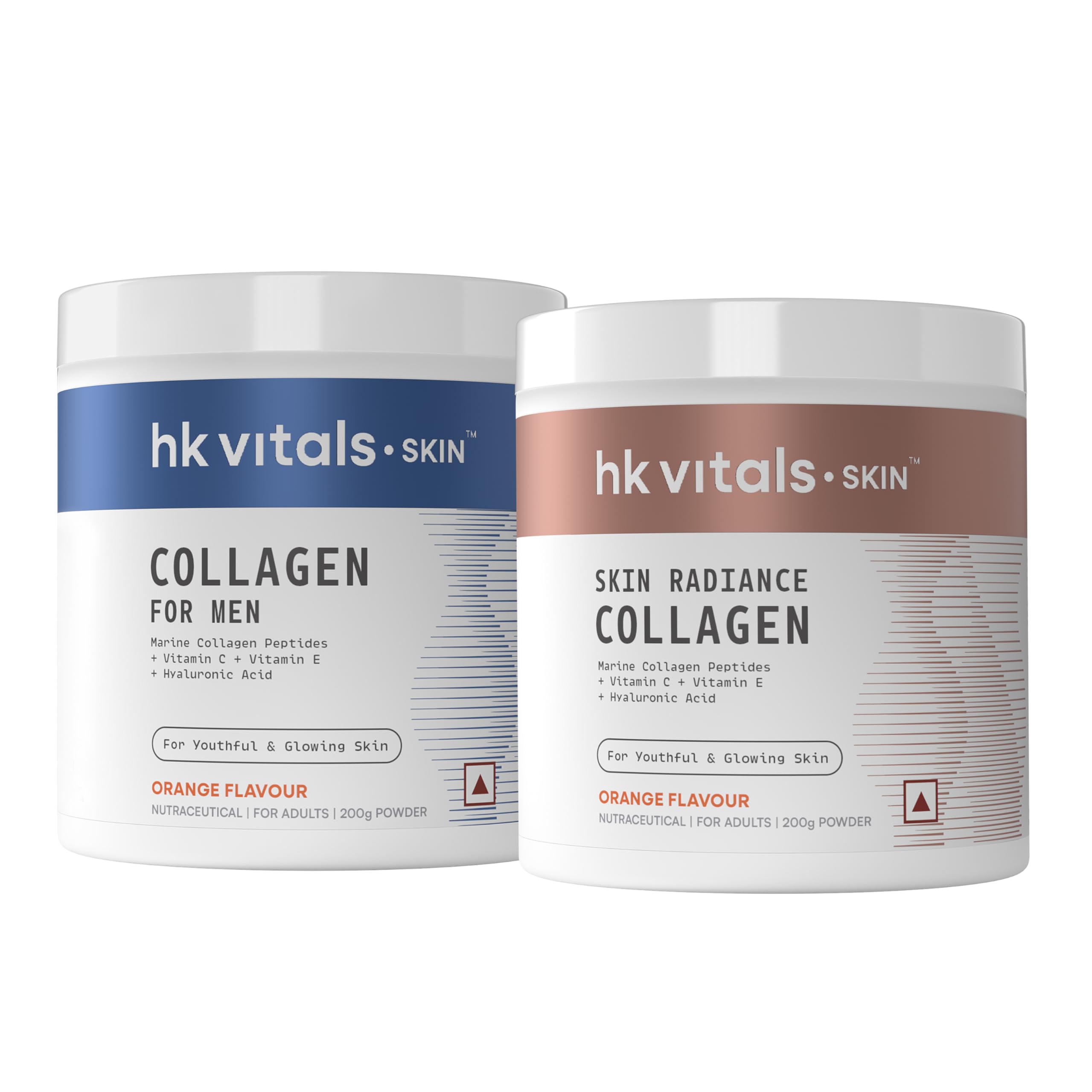 hk vitals Marine Collagen for Men Supplement (Orange, 200g) with Marine Collagen Supplement (Orange, 200g) | Vitamin C, E, Sodium Hyaluronate | For Youthful & Glowing Skin