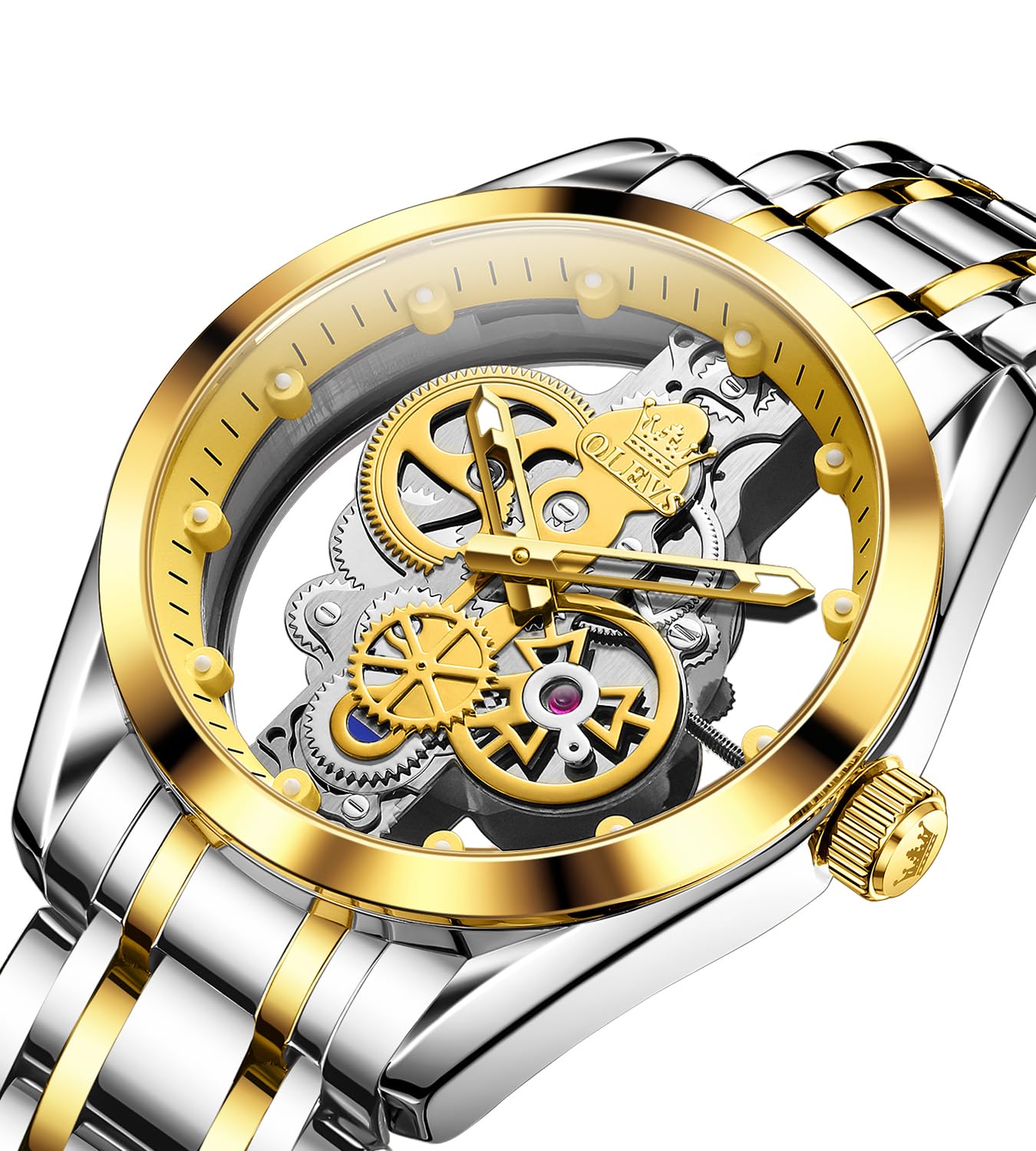 Skeleton Watch for Men Original Analog Quartz Luxury Black Stainless Steel Waterproof Luminous Men’s Modern Wrist Watch-image-32