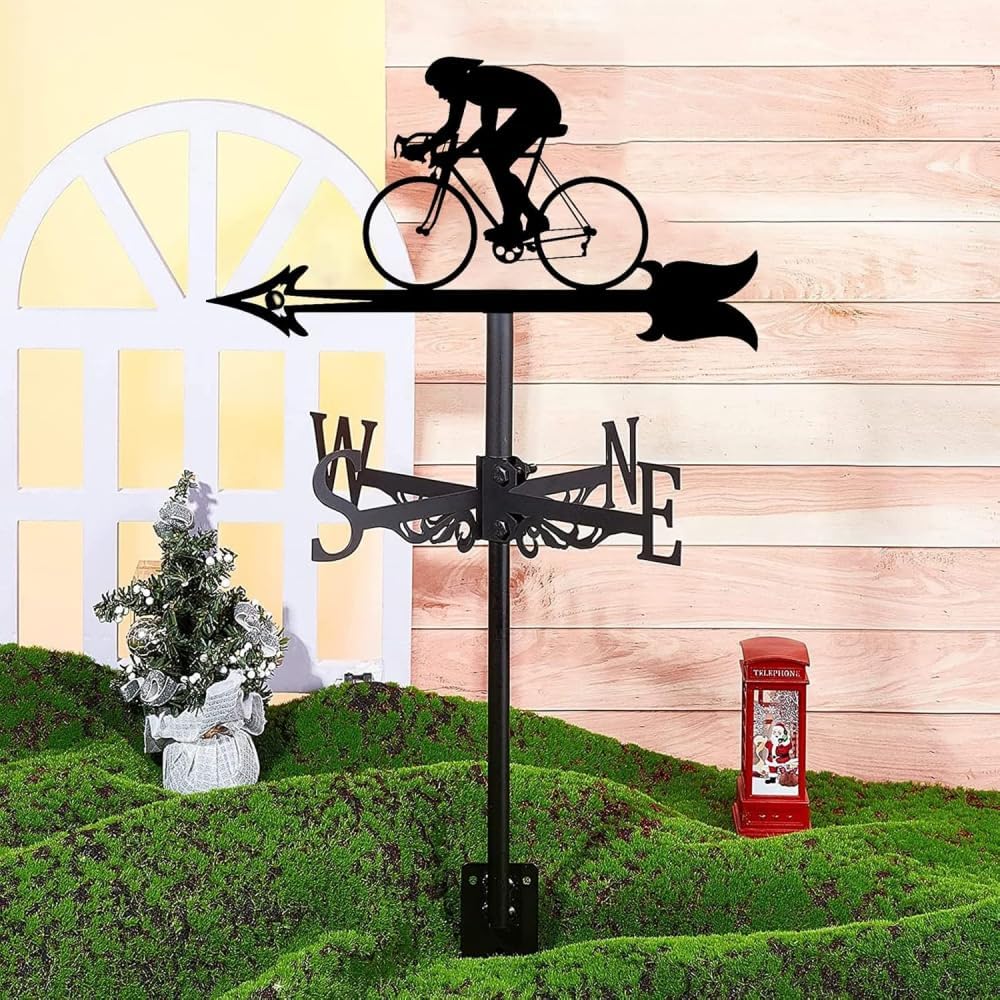 Exquisite Metal Weather Vane Ornament Bike Weathervane Metal Weather vanes for Sheds Patio Roof Garden Cupola Barn Decoration Wind Direction Indicator Wind Vane