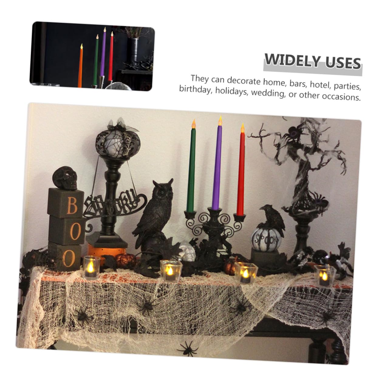 Abaodam Set 12 Candele Elettroniche senza Fiamma Design Realistico LED in Pp Alimentate a Batteria per Decorazione Casa su Scrivania e Mensola Verde