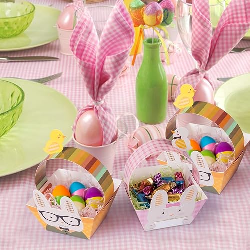 Miniatura 5 de Naler Paquete de 12 cestas de papel para fiesta de conejo de Pascua, cajas de regalo pequeñas de colores surtidos para búsqueda de huevos, regalos