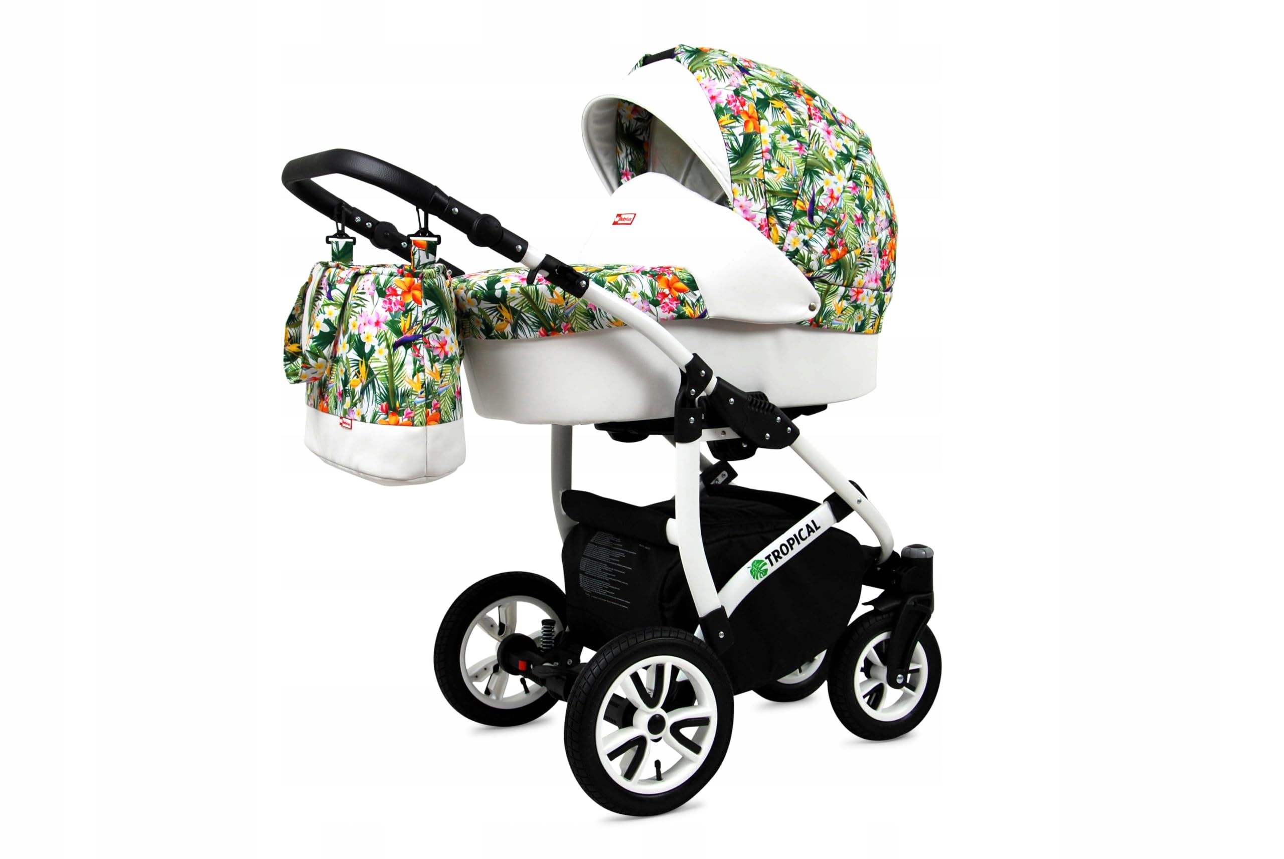 BabyLux® Wózek dziecięcy kompletny zestaw 4 w 1 - tropikalny - w tym gondola dla niemowląt, wędka, fotelik samochodowy, podstawa ISOFIX - system kombinowany dla niemowląt, z torbą do przewijania itp.