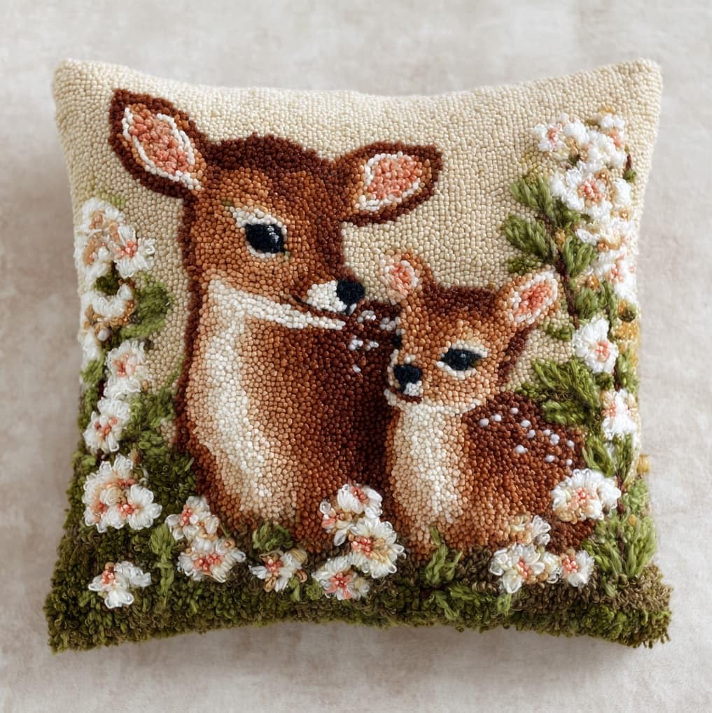 AxiangziK Latch Hook Crochet Cushion Kit,Sika Deer