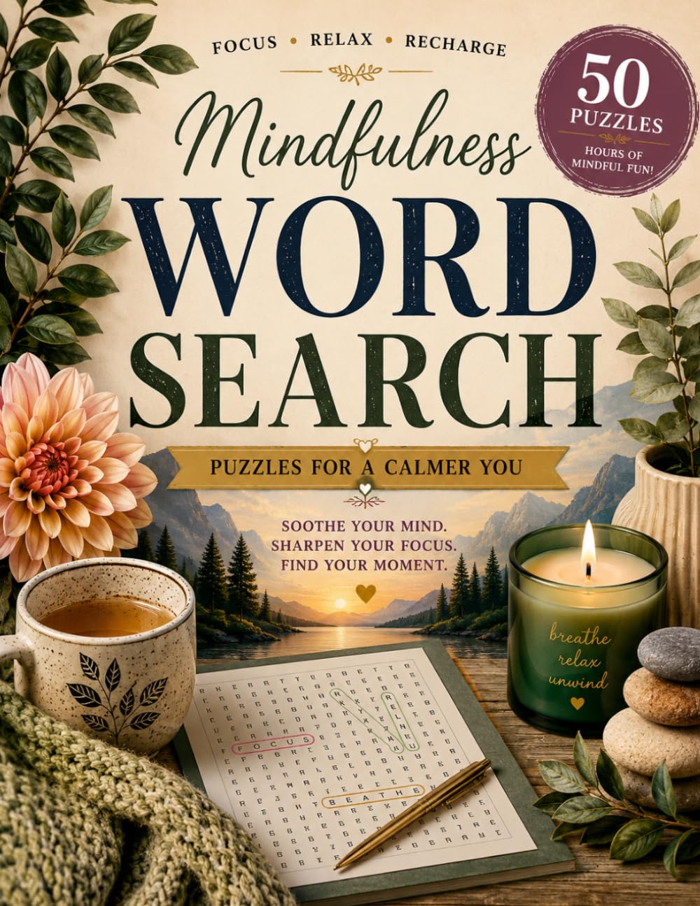 Mindfulness Word Search For Adults: 50 Calming Word Search Puzzles for Relaxation, Stress Relief, Mental Wellness, and Focus