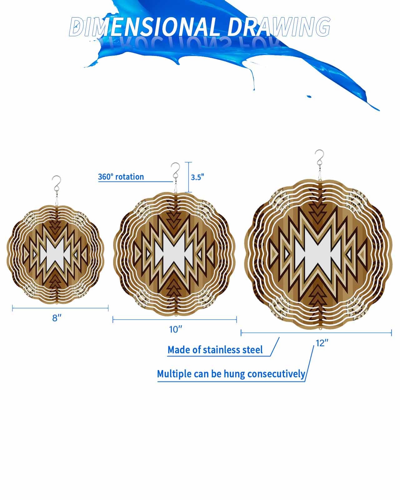 Abstract Wind Spinners, Yellow Southwest Art Hanging Wind Spinners for Yard and Garden 3D Stainless Steel Metal Sculptures Crafts Ornaments 10 Inch