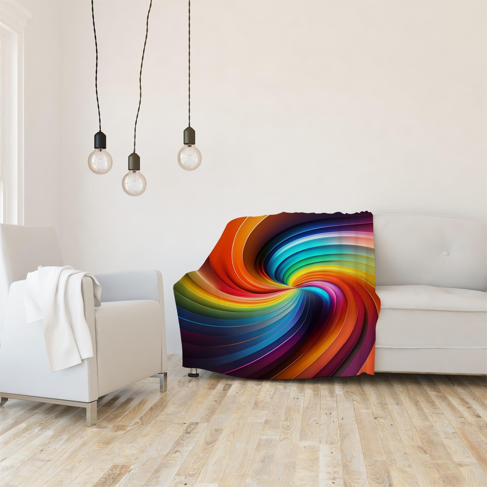Generisch Puszysty koc do wtulania się w tęczę, 200 x 200 cm, miękki i dwustronny, abstrakcyjny wzór, koc polarowy, idealny koc na sofę i łóżko, AL1307