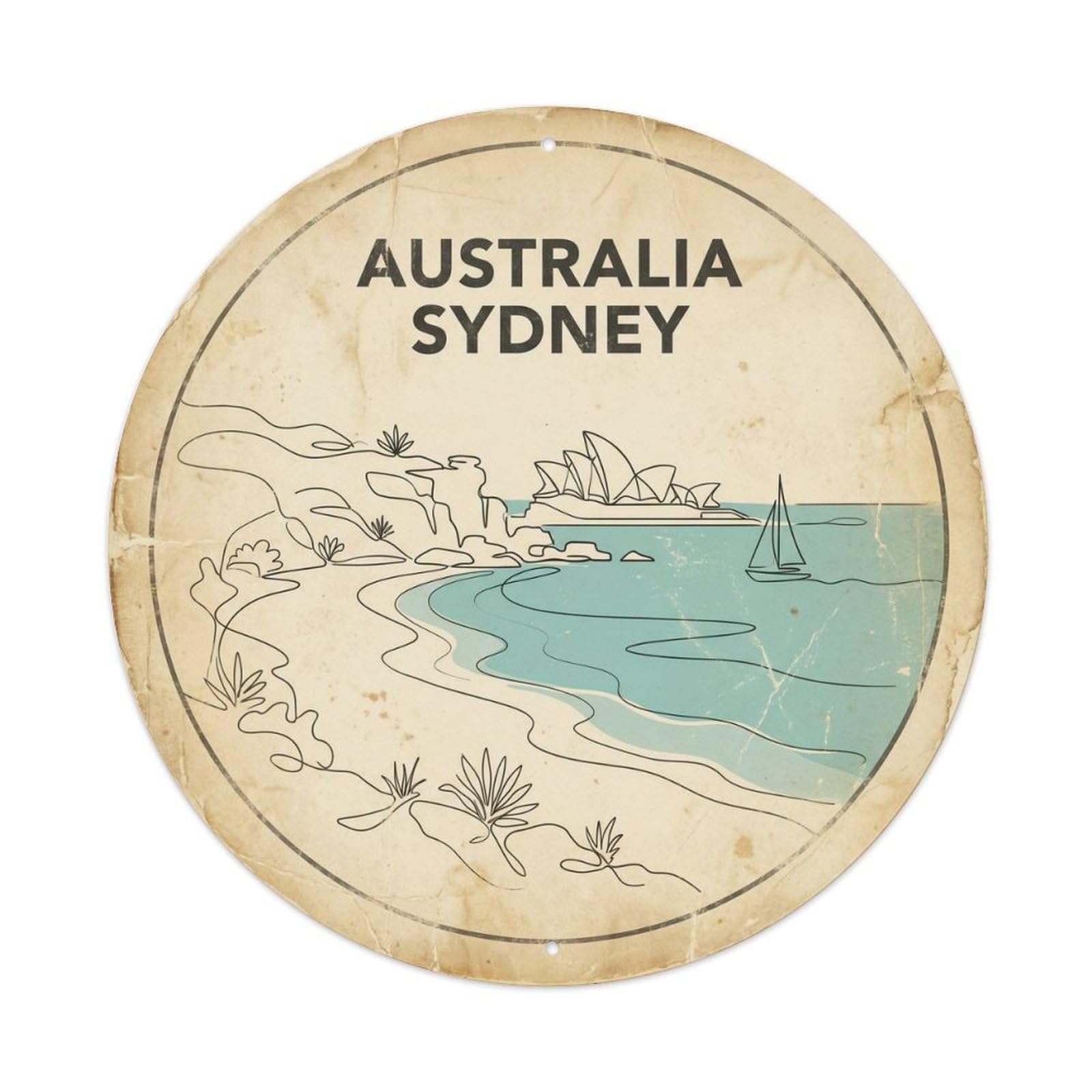 Olhnbad 08X08inch Style Australia Sydney Oceania Island Line Drawing Metal Tin Sign
