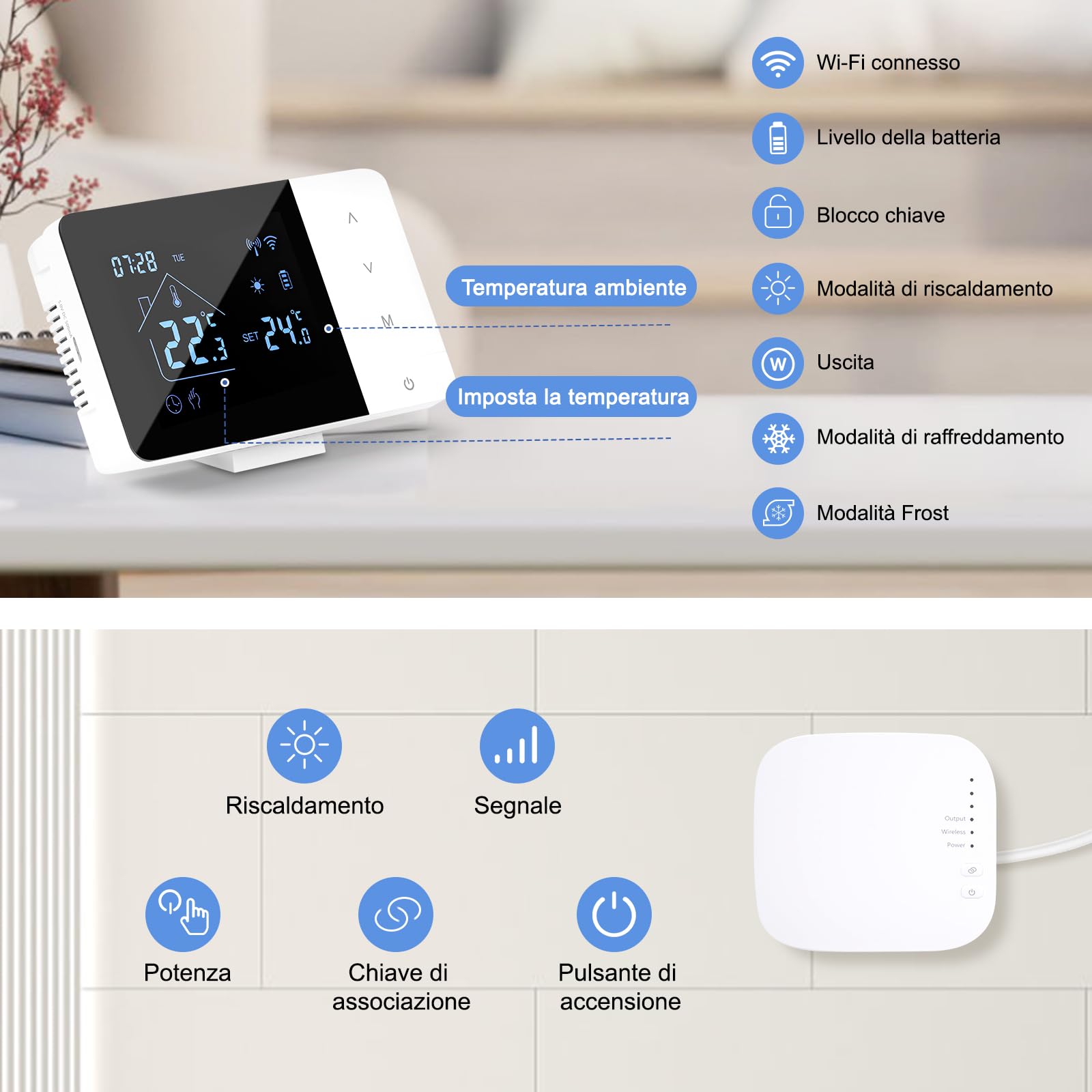 Termostato wifi, Intelligente Cronotermostato Wireless con Ricevitore per Caldaia 3A, Programmabile Settimanale, termostato da parete compatibile con Alexa e Google Assistant, a Batteria
