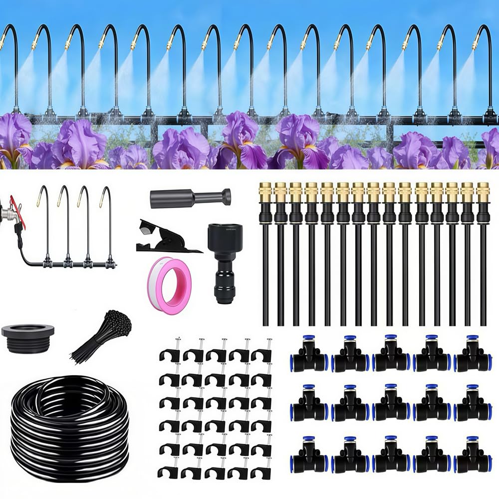 15m Bewässerungssystem Garten – Automatisches Sprühnebel-Set Mit Flexiblen Düsen, 360° Verstellbar, Für Beete, Gewächshaus & Rasen – Komplettpaket