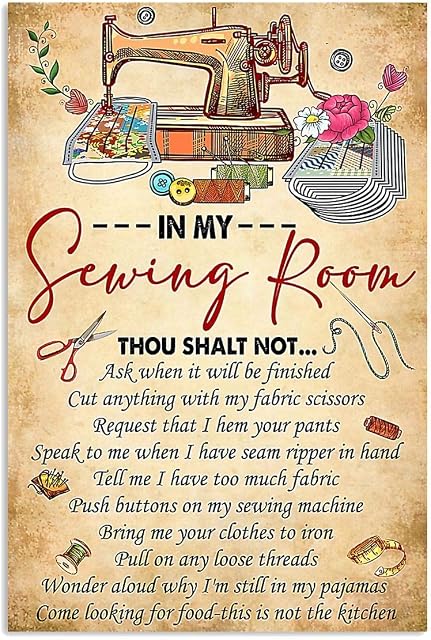 Sewing In My Sewing Room Vintage Wall Decor Metal Sign Plaque Poster 8X12 inch