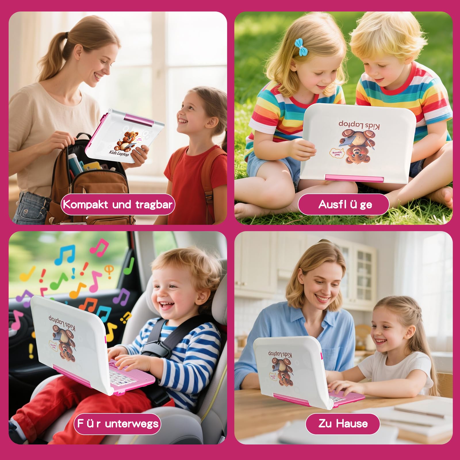 Kinderlaptop Lerncomputer Rosa Farbdisplay Maus: Englisch Lernen, 62 Aktivitäten Mathe Spiele, Pädagogisches Geschenk für Mädchen ab 5 Jahre
