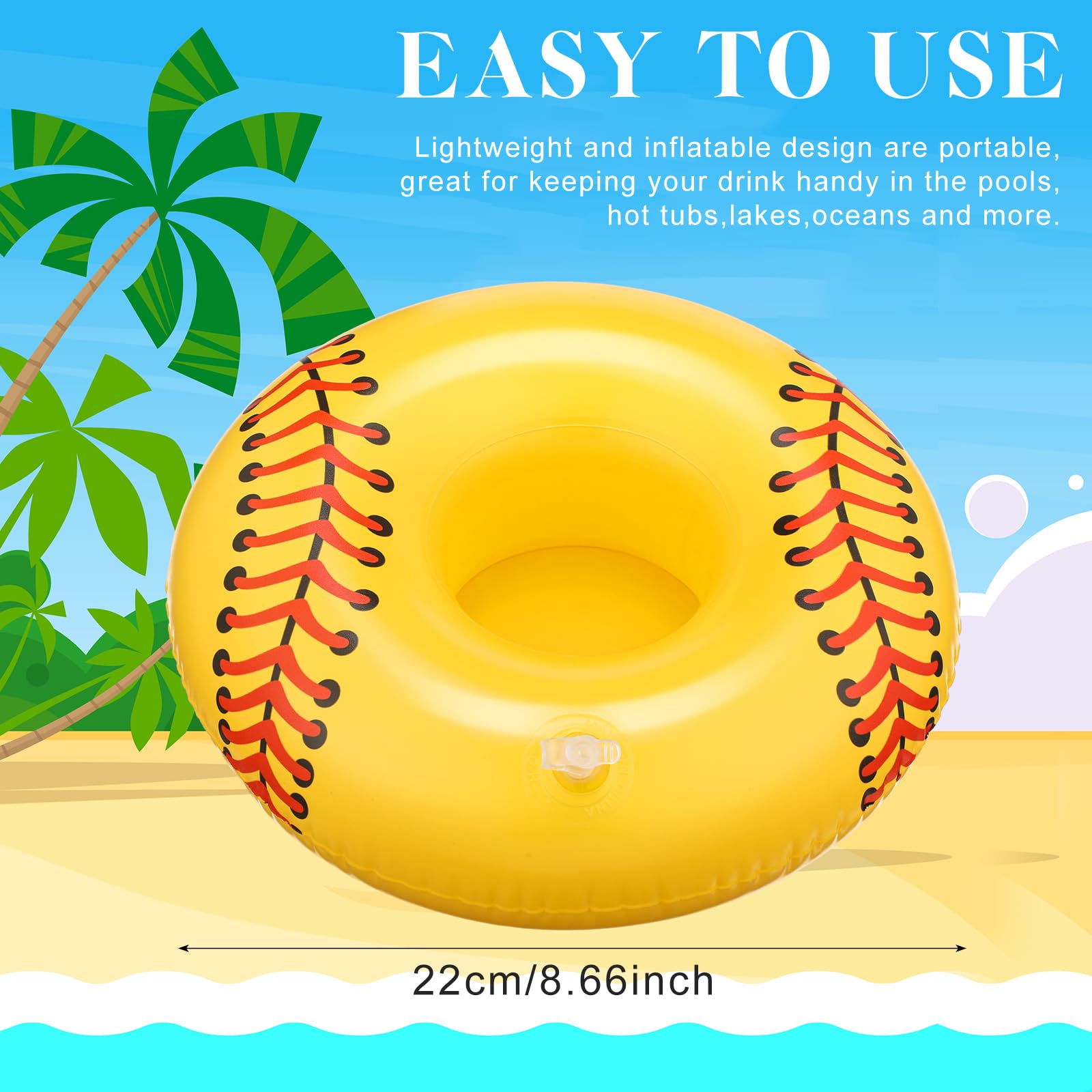 ShinyRelief 12 Pieces Inflatable Softball Drink Floats Team Gift Reusable Pool Drink Holder Inflatable Float Cup Coasters Softball Decorations for Party Favor Summer Pool Hot Tubs Lakes Oceans