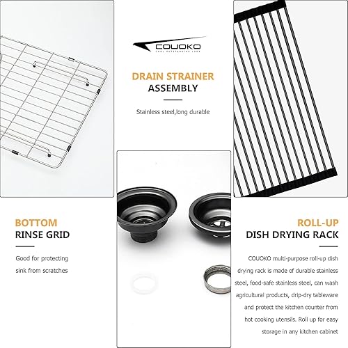 Miniatura 3 de Fregadero doble de 33 pulgadas de acero inoxidable negro plomizo, fregadero doble 5050 de calibre 16, fregadero de cocina de acero inoxidable