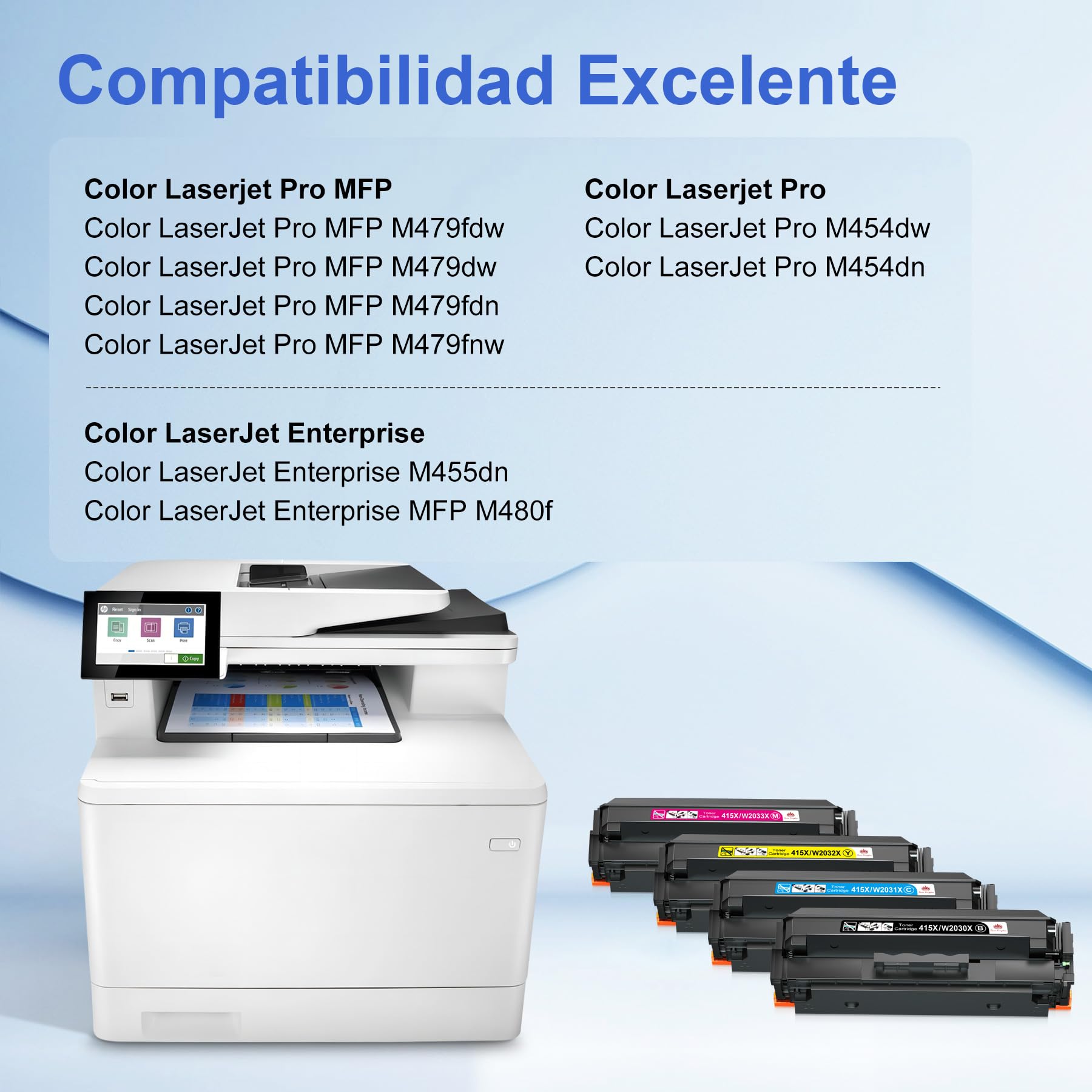 415X M479dw M479fdw M479fdn Toner con Chip Compatible para HP 415X 415A | 4-Pack para HP Color LaserJet Pro MFP M479fdn Toner M479fdw M479dw M454dw M454dn M479fnw M480f W2030X W2031X W2032X W2033X