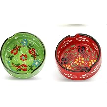 ARESTE Ashtrays for Smokers Indoor - Handmade & Hand-Paint Vintage Ash Tray - Retro Ashtray for Outside Patio - Ceramic Cigar Accessories - Cigar Ashtrays for Outdoors 4 Pcs - 2set red, 2set green