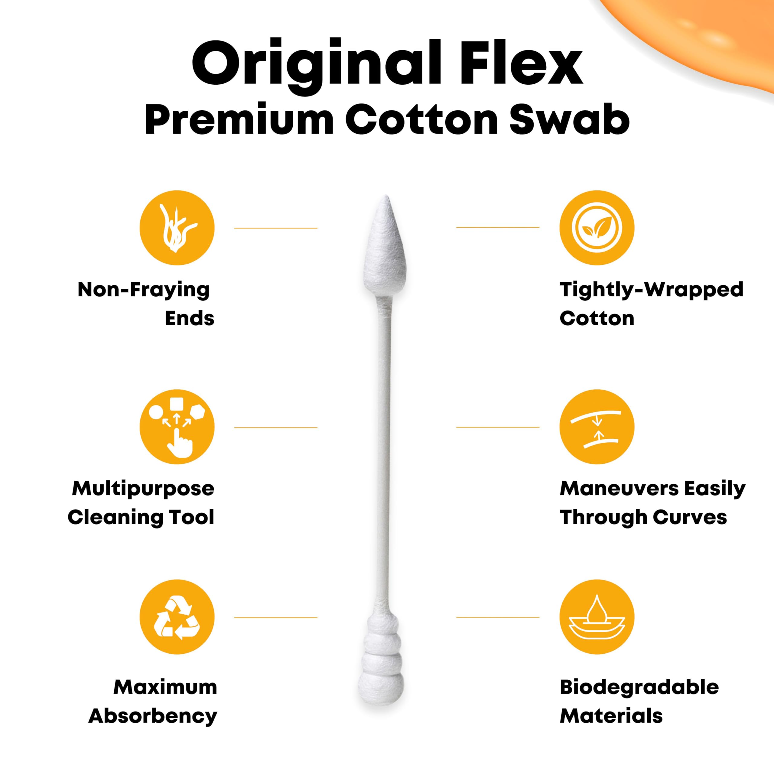 Original Flex – flexible Wattestäbchen, 800 Stück, Spiralspitze für maximale Absorption und feine Spitzen für enge Räume, keine Kunststoffverpackung, 4 Stück