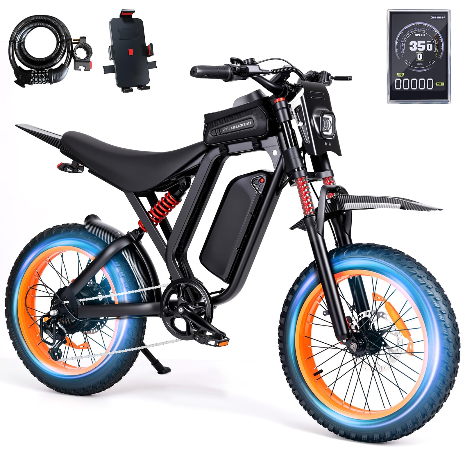 Electric Fat Bike for Adults 1500-2000W Peak Motor, 28-35 MPH, 48V 18Ah Removable Battery, 16-26" x 4.0 Fat Tire E-Bike , 65 Miles Long Range Off-Road Bicycle 500LBS Capacity Dual Suspension, 5-7Speed