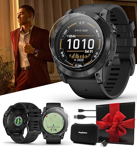 PlayBetter Garmin epix Pro (Gen 2) (gris pizarranegro, 2.008 in) con caja de regalo para reloj GPS para exteriores, pantalla AMOLED y linterna