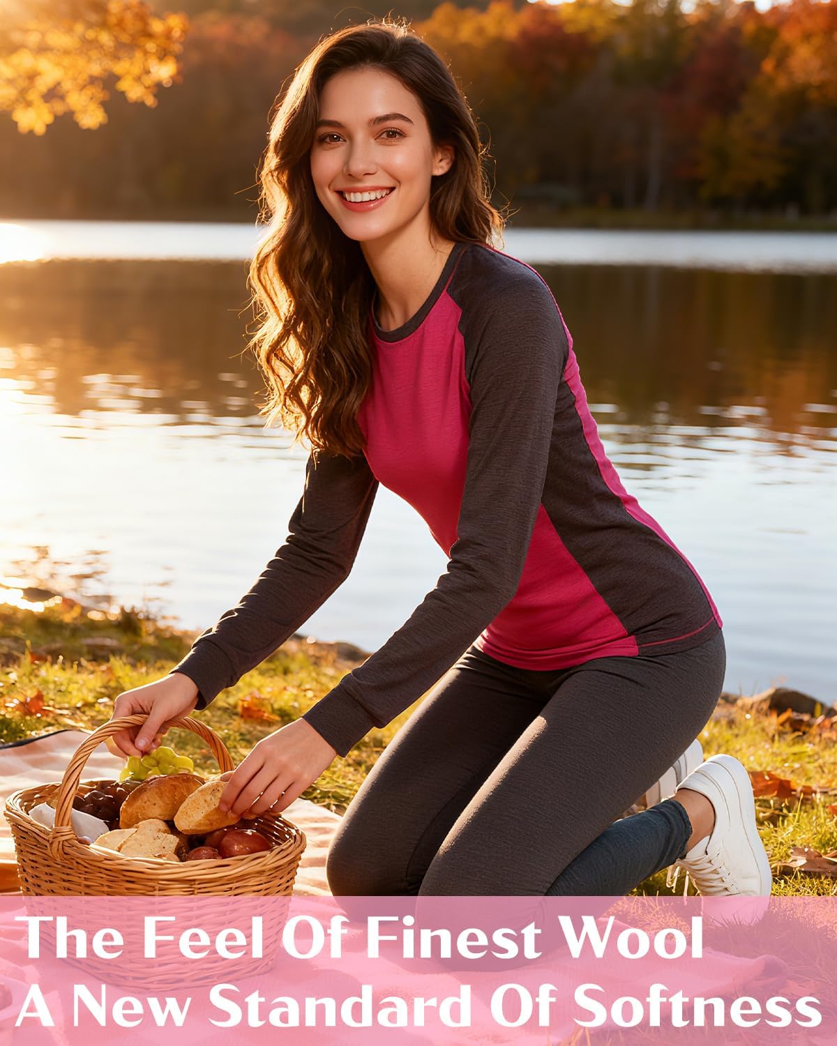 Women's 100% Merino Wool Raglan Long Sleeve Base Layer Top, Moisture-Wicking Wool Undershirt - Image 2