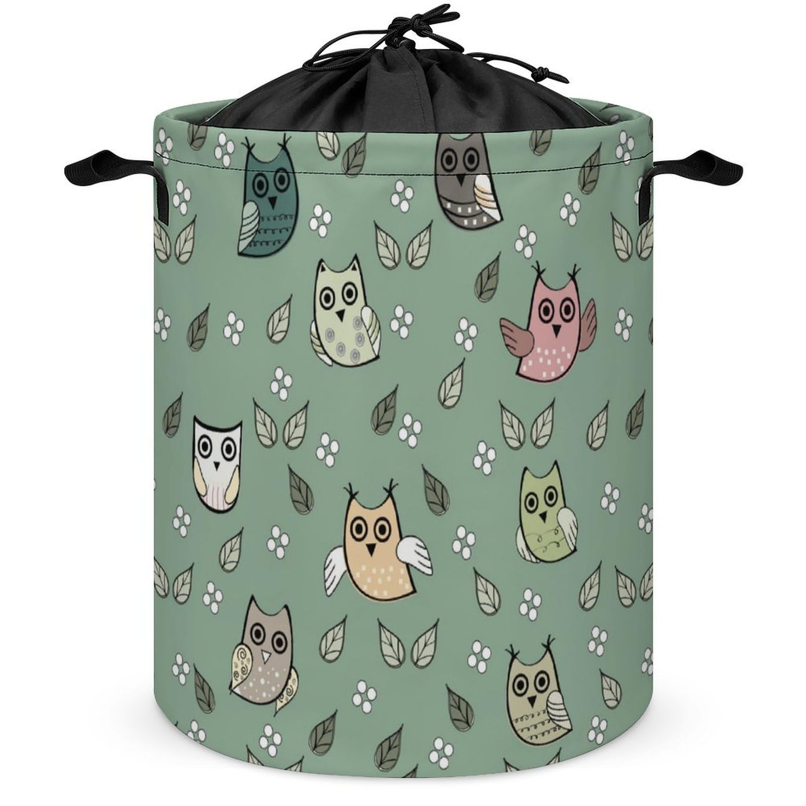 Wlntrophic Drawstring Laundry Hamper, Owl Animal Laundry Basket, Washing Basket with Handle