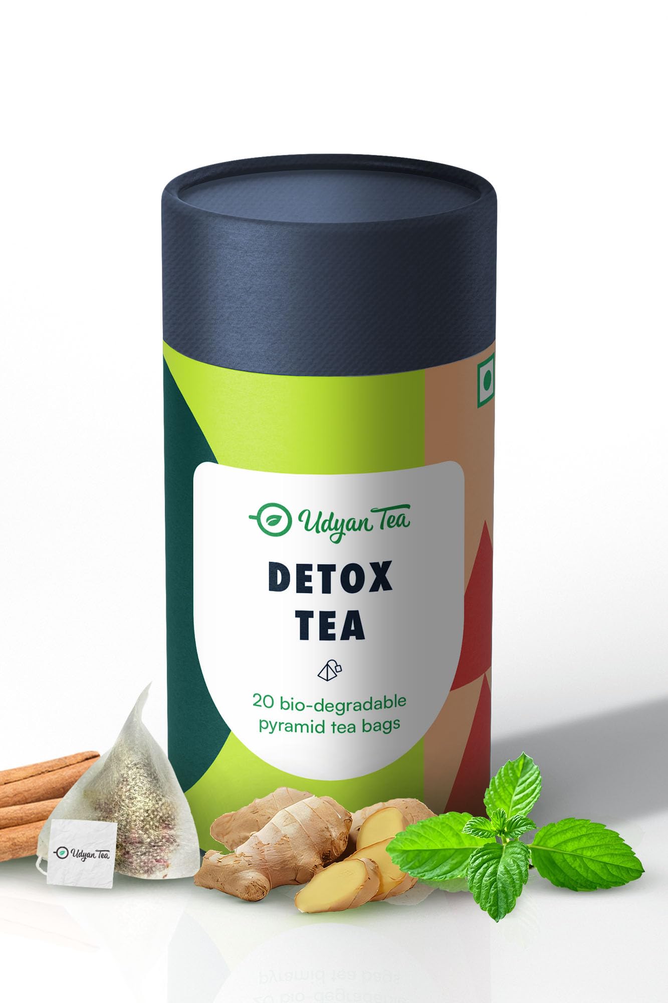 Udyan Tea Detox Herbal Whole Leaf Tea- 12 Pyramid Tea Bags | With Green Tea, Ginger, Tulsi & Spearmint | Removes Toxins & Boosts Immunity