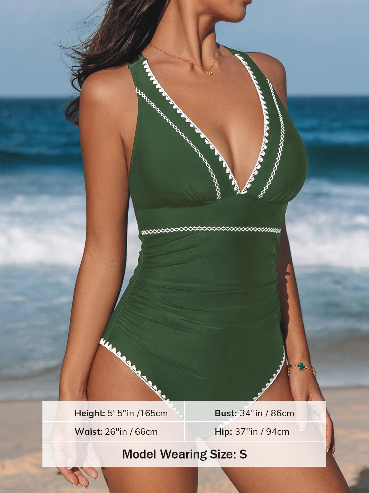 CUPSHE Maillot de bain une pièce pour femme avec col en V et coutures croisées réglables