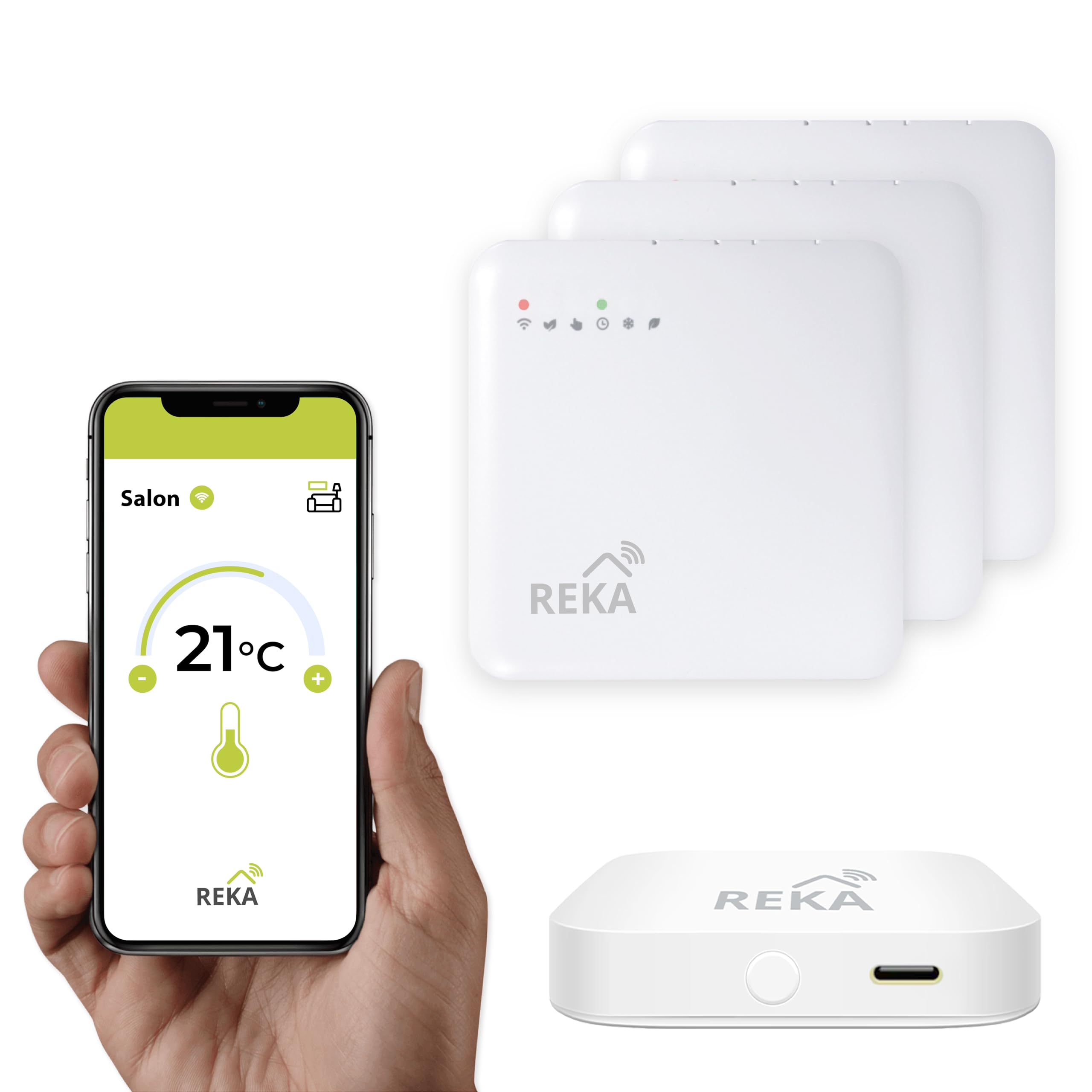 Termostato para radiador eléctrico inteligente conectada REKA - Control de temperatura a través de la aplicación Tuya, programación, detección de ventanas abiertas - Compatible con asistentes de voz