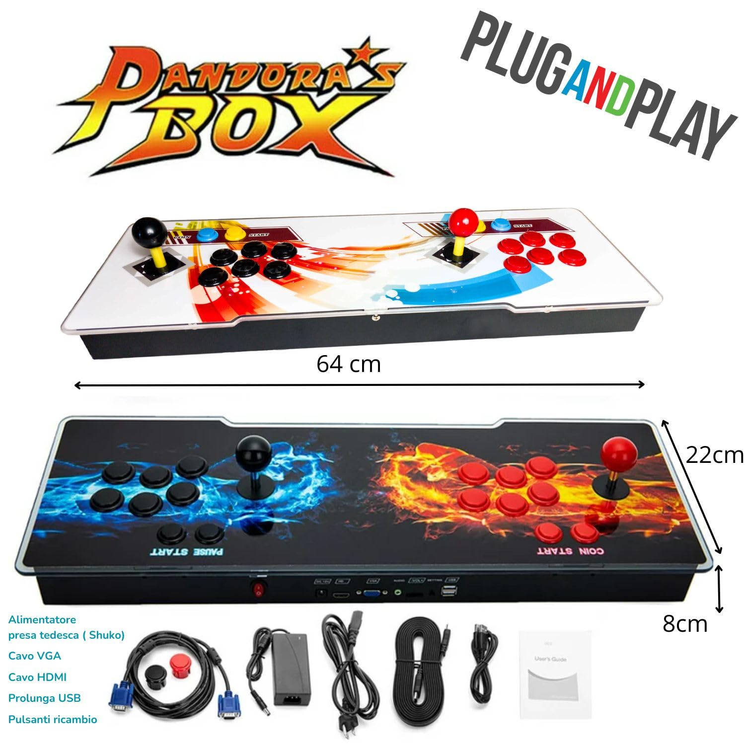ONFIRE GAMES | PandoraBox E-SPORT | Console Arcade Standalone Con Più di 10000 Titoli Installabili Made in Italy | Tasti Personalizzabili e Controlli Arcade Classici (bianco)