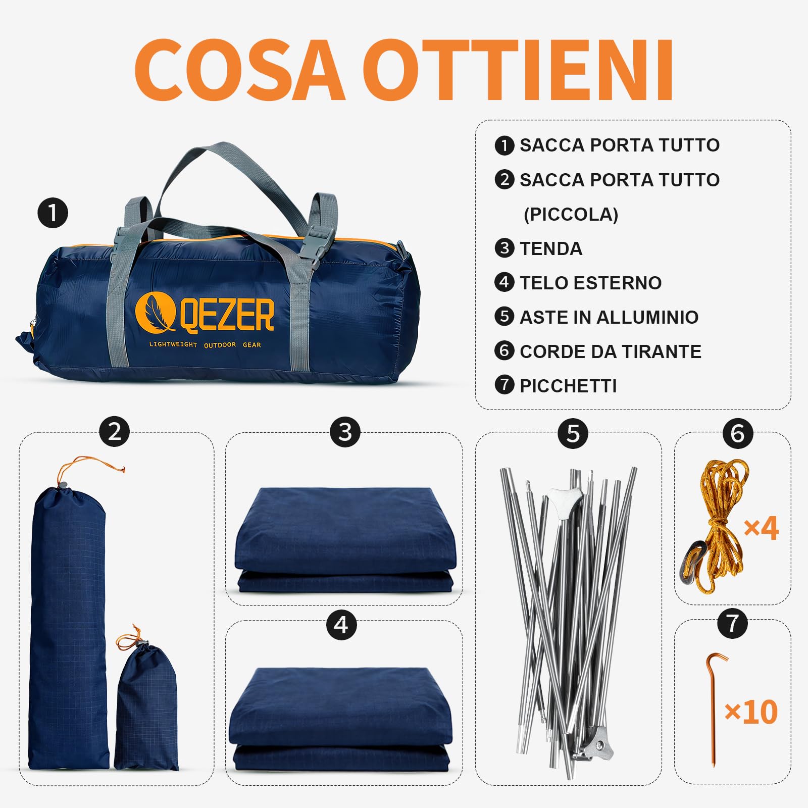 Tenda da campeggio, ultraleggera, impermeabile e antivento, adatta per tre stagioni, dimensioni compatte, ideale per escursioni, campeggio e attività all'aperto