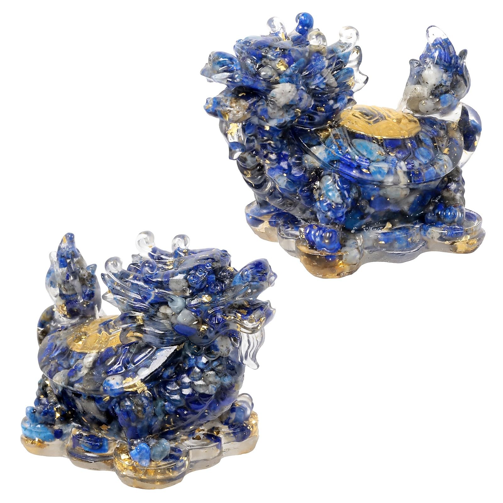 KYEYGWO Pack of 2 Dragon Turtle Crystal Statue Resin Animal Figures Collectible Figurine Feng Shui Ornament for Prosperity Wealth Good Luck Lapis Lazuli