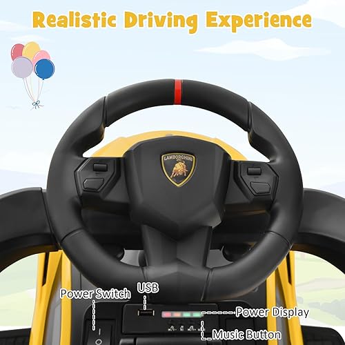 Miniatura 5 de INFANS 3 en 1 Coche carriola para empujar con licencia Lamborghini, coche a pie deslizante con control de los padres, música, faro, almacenamiento
