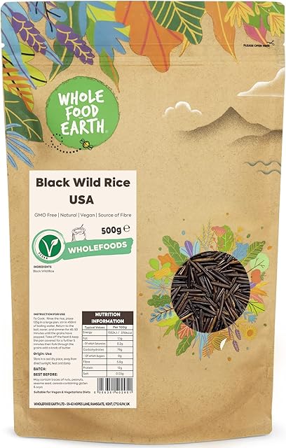 Wholefood Earth Black Wild Rice USA 500g | GMO Free | Natural | Vegan | Source of Fibre