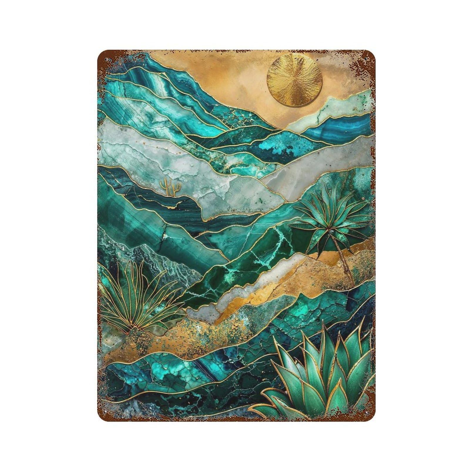 Mystic Dune Kintsugi Art Rustic Tin Plaque 15.7"x11.8", Ideal for Shed, Workshop And Garage Wall Decor