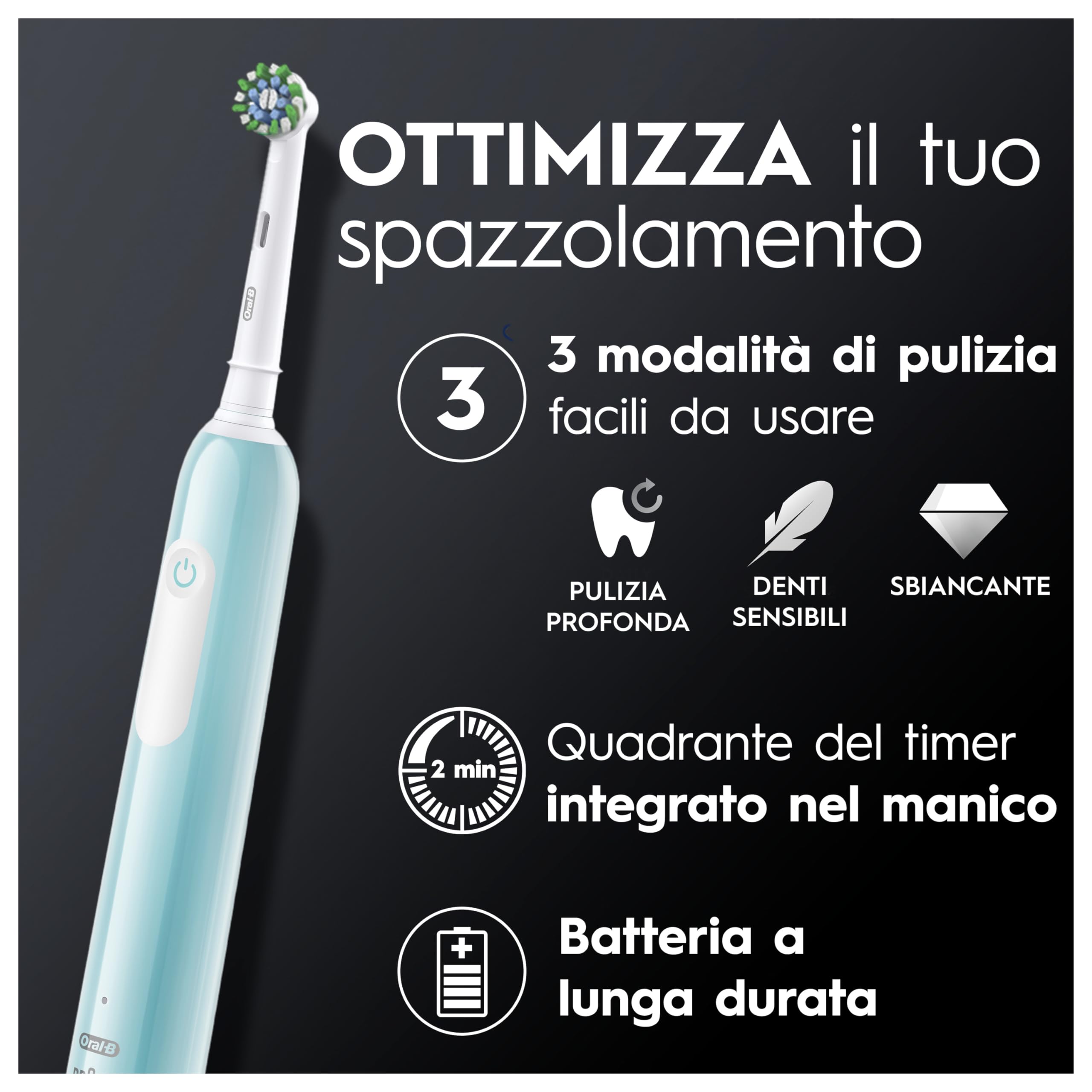 Oral-B Spazzolino Elettrico Ricaricabile Pro Series 1 Blu e Nero con 2 Testine di Ricambio. 2 Spazzolini