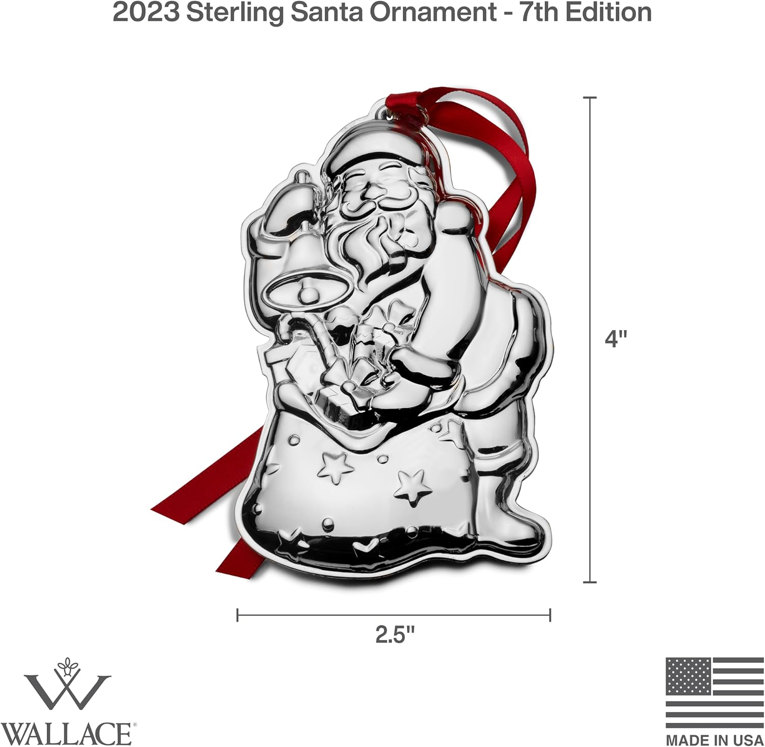 Wallace 2023 Sterling Santa Ornament, 7th Edition