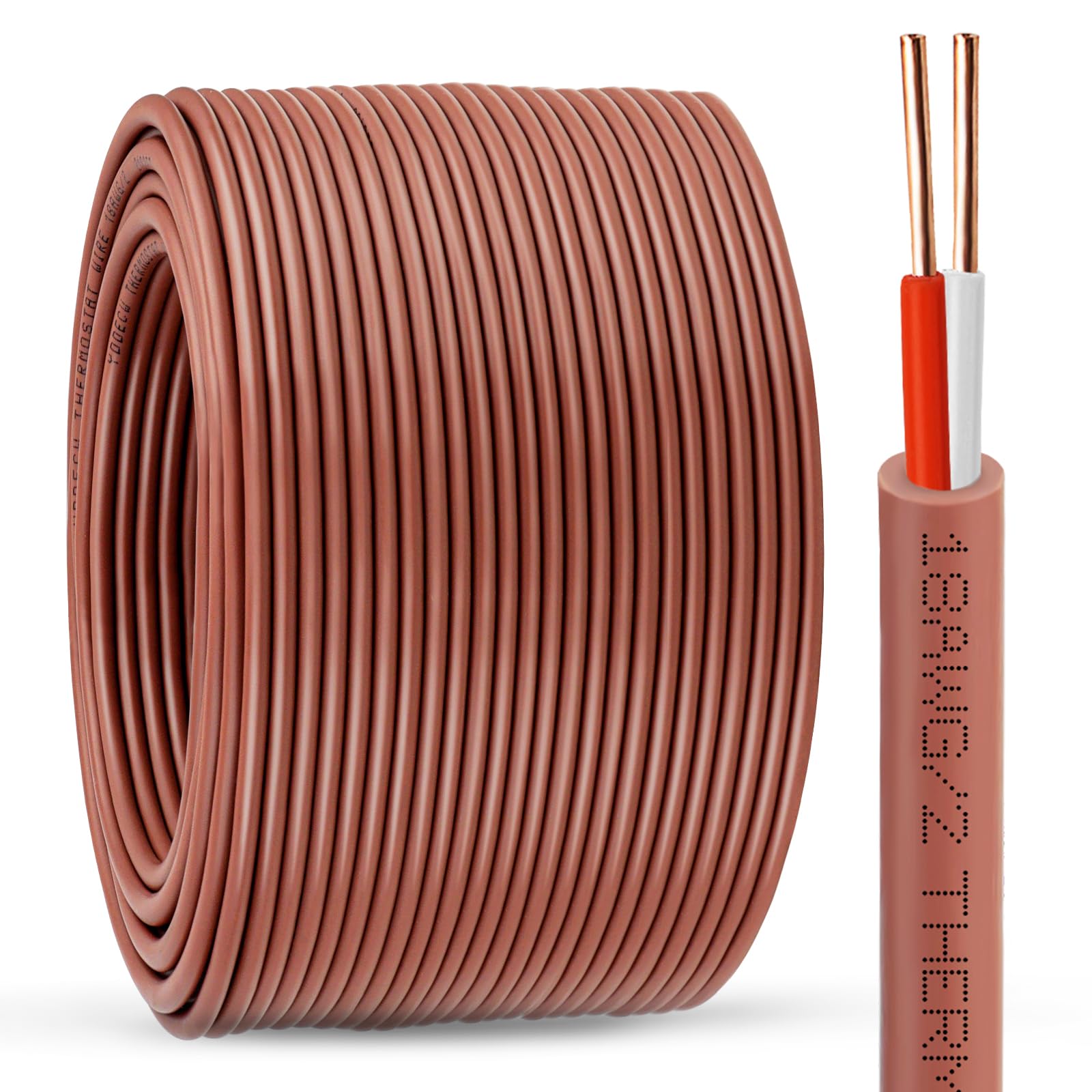 Thermostat Wire - 18/2 250FT Solid Copper 18AWG 2 Conductor Power Circuit Cable for Heating & air Conditioning Equipment, doorbells and Other Indoor/