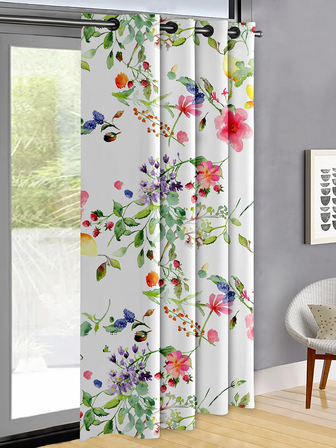 Oasis Home Collection Cotton Printed Multi Color 7 Feet Eyelet Door Curtain - Water Color Print (Pack Of 1) - Blackout-picture-18