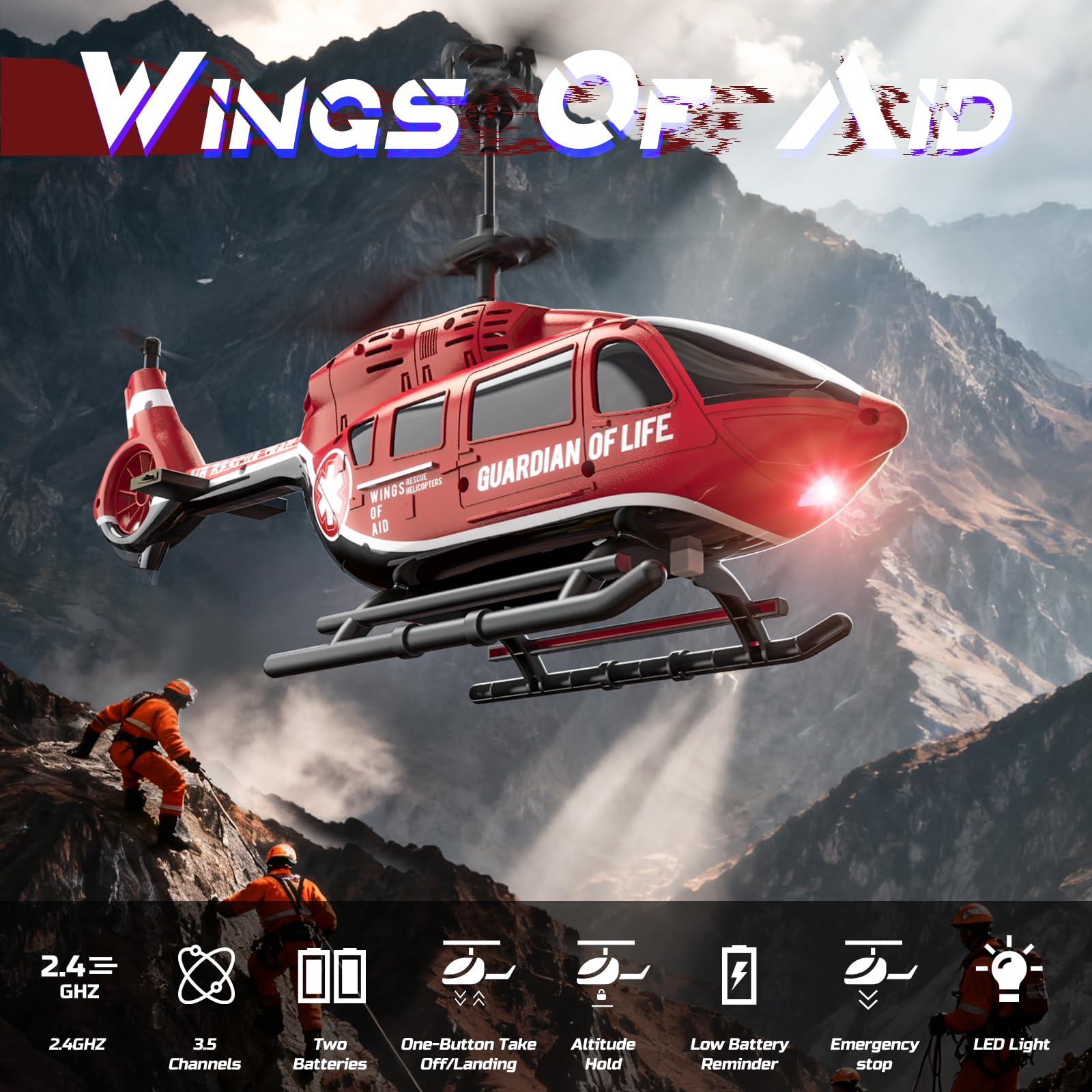 DEERC helicóptero mando a distancia, RC militar de rescate con luces LED, 2 baterías recargables, mantenimiento de altitud, control estable 2.4GHz, juguete telecontrolado ideal para niños y adultos