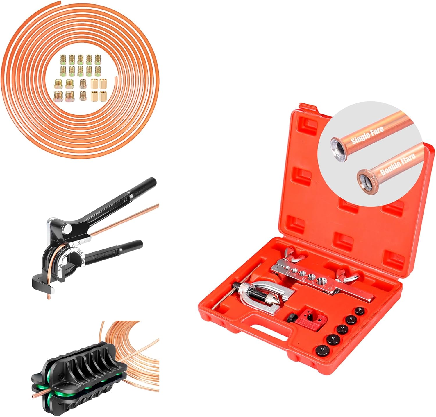 3/16" Brake Line Kit + Flaring Tool Kit + Tube Bender + 3/