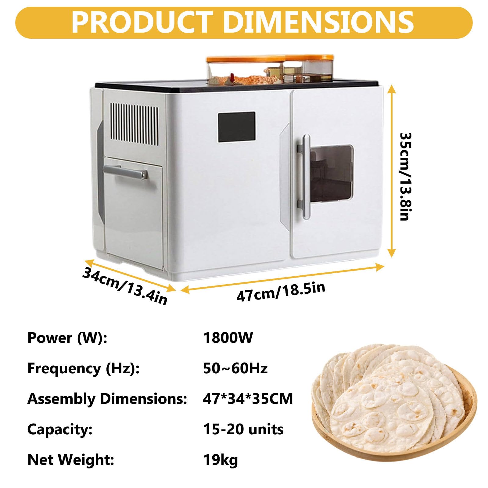 Roti Completamente Automatico,Macchina Roti Completamente Automatica,1800 W Macchina Preparazione Roti, per Focacce, Tortillas, Pita - Facile da Usare