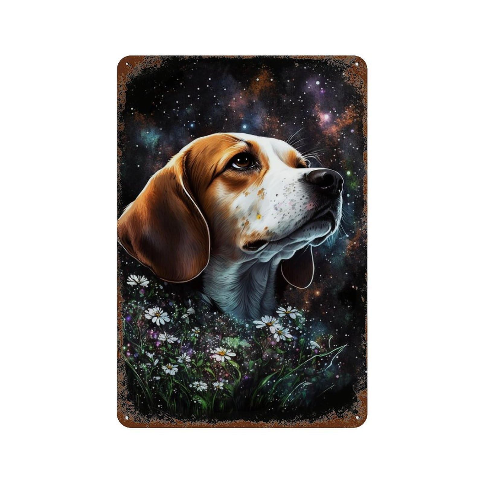 Starry Night Beagle Retro Metal Sign 11.8"x7.9", Old School Wall Decor for Garage, Bar And Workshop Decor