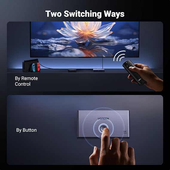 UGREEN HDMI 2.1 Switch, 4K@120Hz HDMI Switcher Splitter 3 In 1 Out, 8K@60Hz Support HDCP 2.3, VRR & ALLM, Dolby Vision & Atmos, High-Speed 48Gbps for PS5, Xbox, TV Box, DVD Player