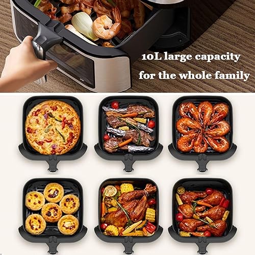 Miniatura 3 de Freidora de aire, freidora de aire visual de acero inoxidable de 10 l, horno inteligente de 1400 W con pantalla táctil digital sin aceite,