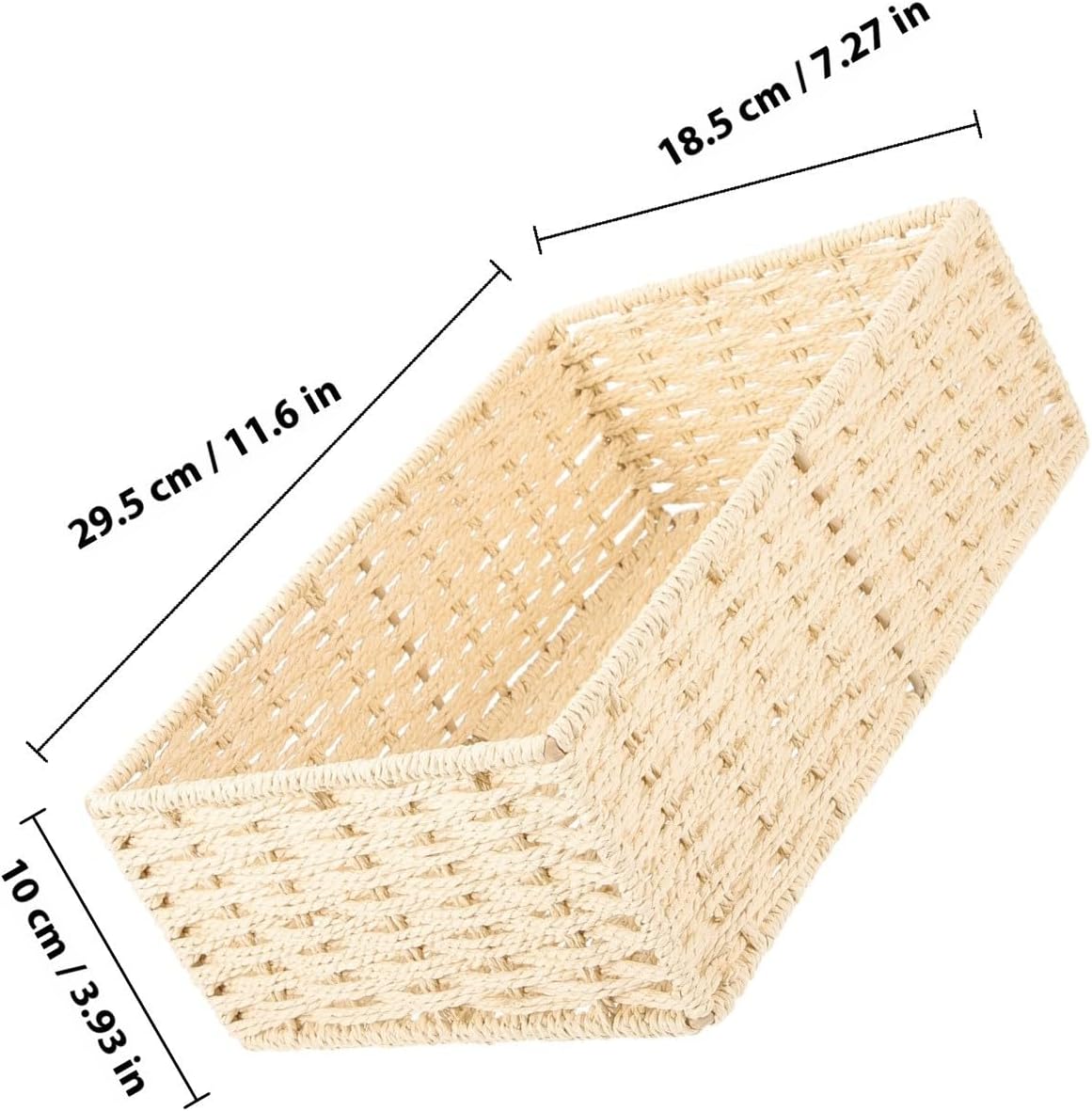 Rectangular Storage Basket Paper Rope Woven Organizer for Entryways